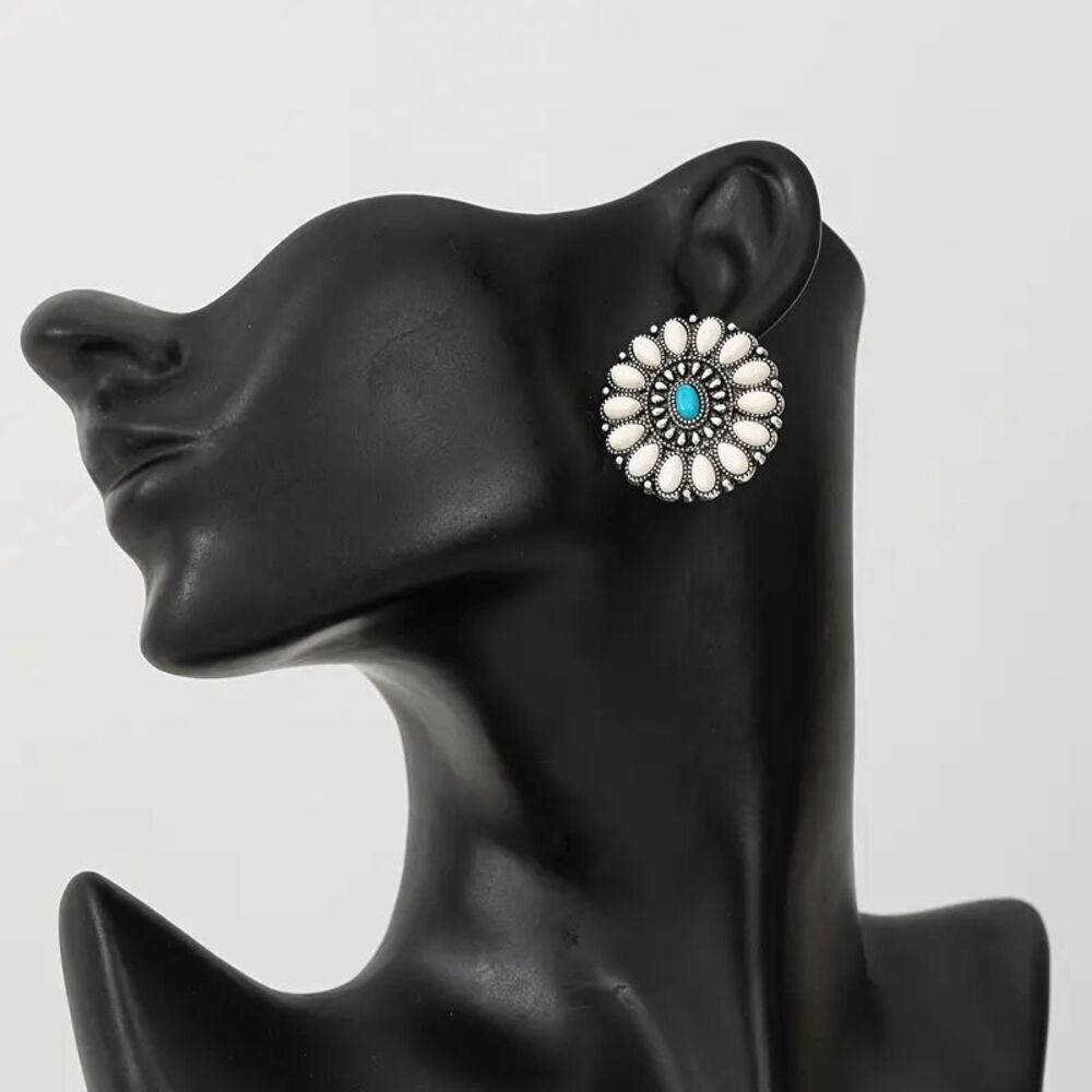 Western Bohemian Concho Turquoise Stud Earrings